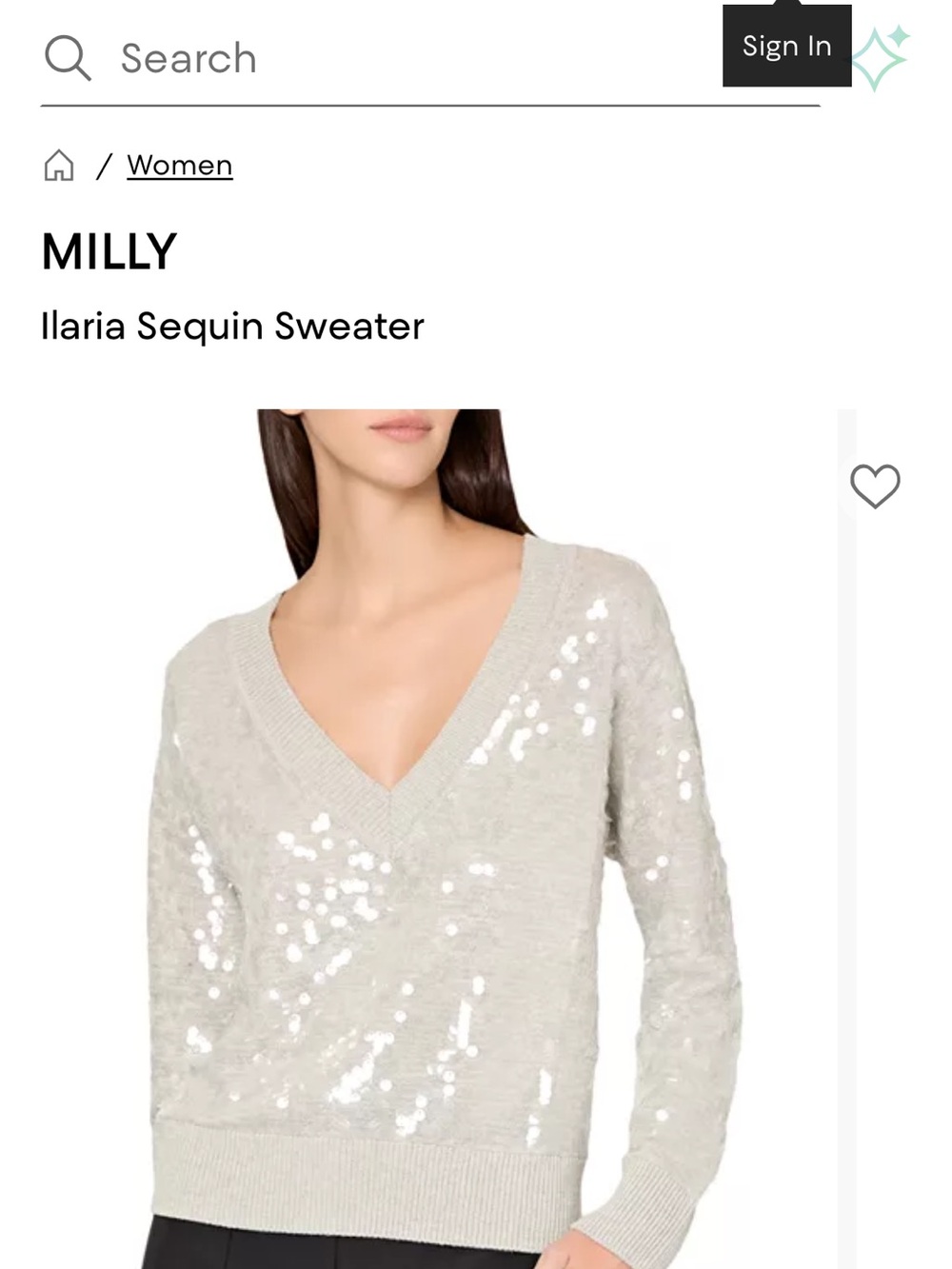 Milly V-Neck Sequin Sweater in Light Silver